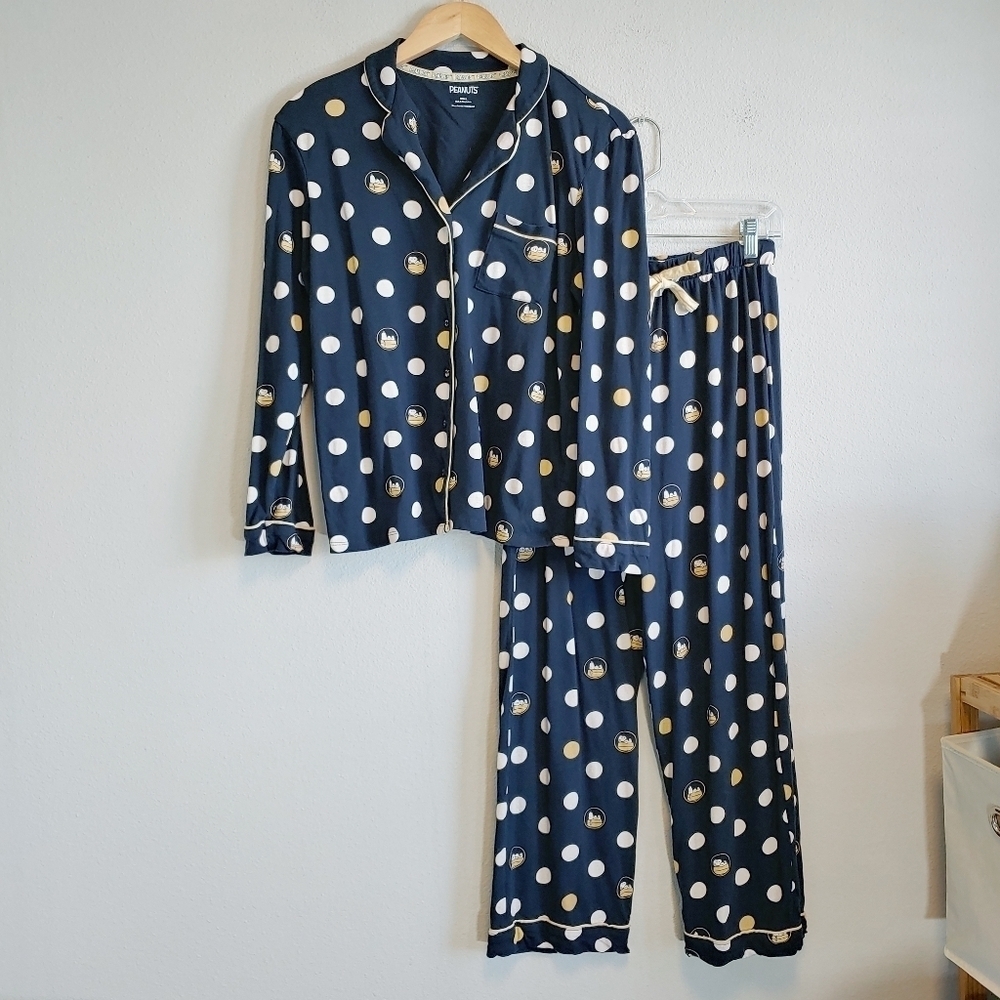Peanuts Snoopy Polka Dot Cotton Pajama Set Sz XS Cozy Comfy Novelty